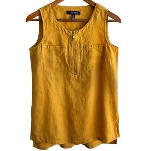ELLEN TRACY Top Womens S Mustard Yellow 100% Linen Tunic Coastal Resort Wear